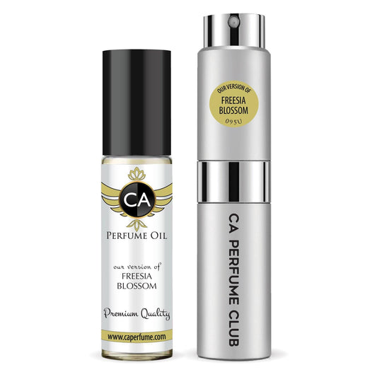 CA Perfume Duo Impression of Freesia Blossom For Women And Men Perfume Layering Set Long Lasting Travel Size EDP + Body Oil Roll-On Bottle 0.27 Fl Oz+0.33 Fl Oz