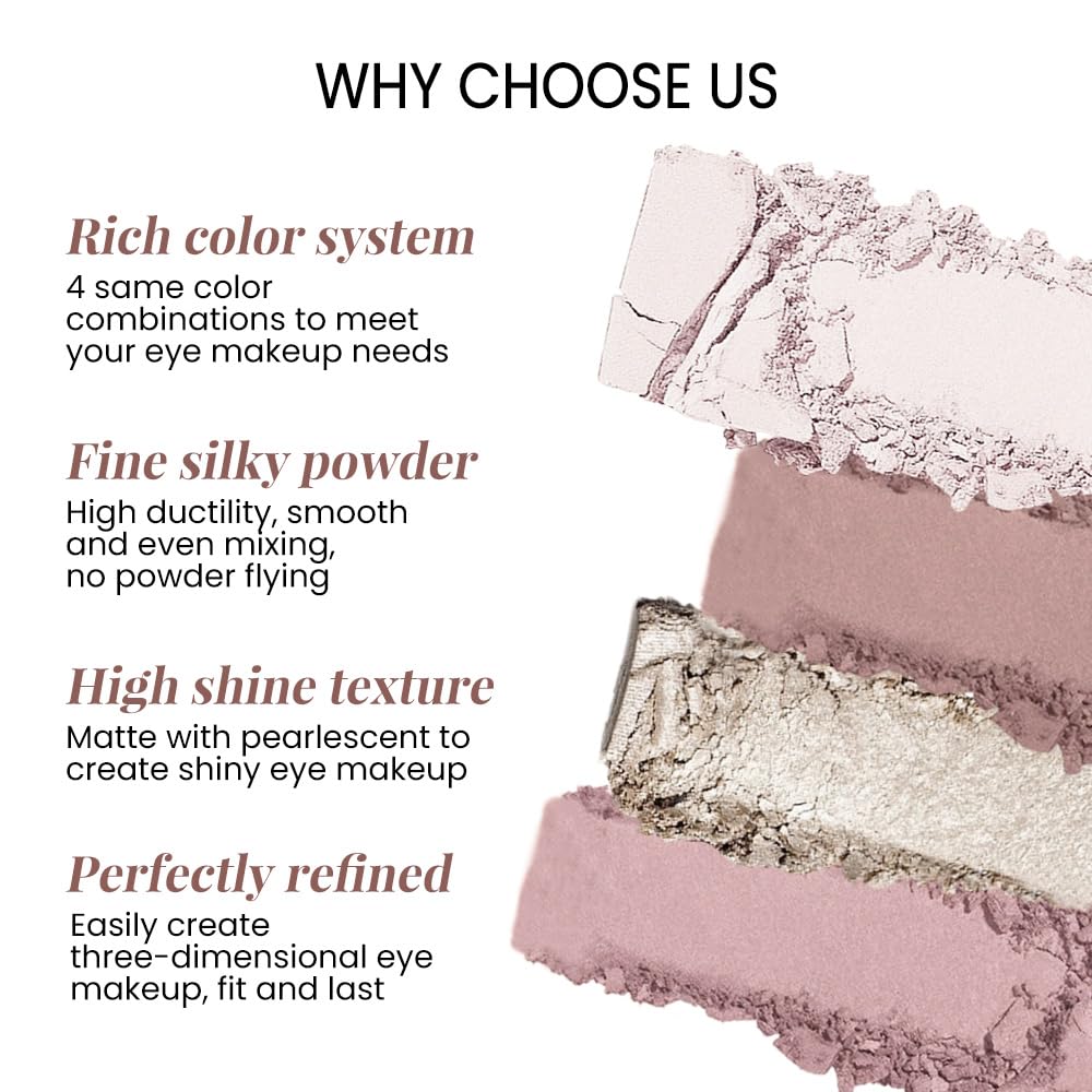 Eyeshadow Quads, 4 White Brown Golden Yellow Pink Matte Shimmer Eye Shadow Makeup Palette Pigmented Silver Glitter Metallic Eyeshadow Makeup Palette Sombra de ojos dorada ojos para ojos brillantes 02#