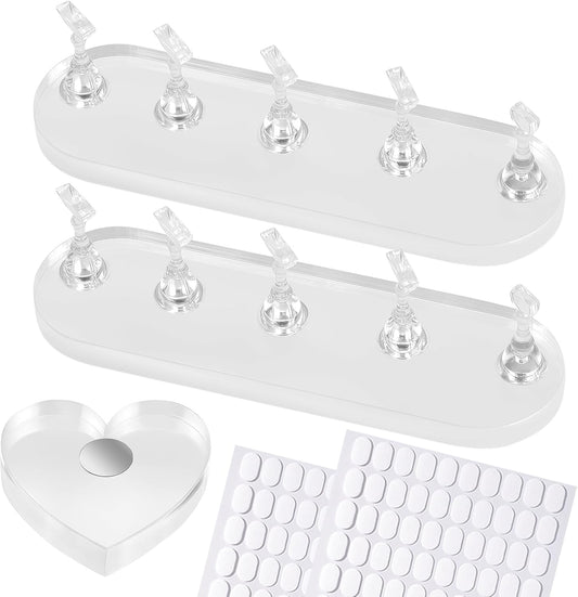 Nail Stand For Press On Acrylic Strong Magnetic Nail Holder Kit For Painting Nails Tip Arts Display Stand With 200 PCS Double-Sided Tape And 1 Heart Shaped Acrylic Magnetic Presson Stand