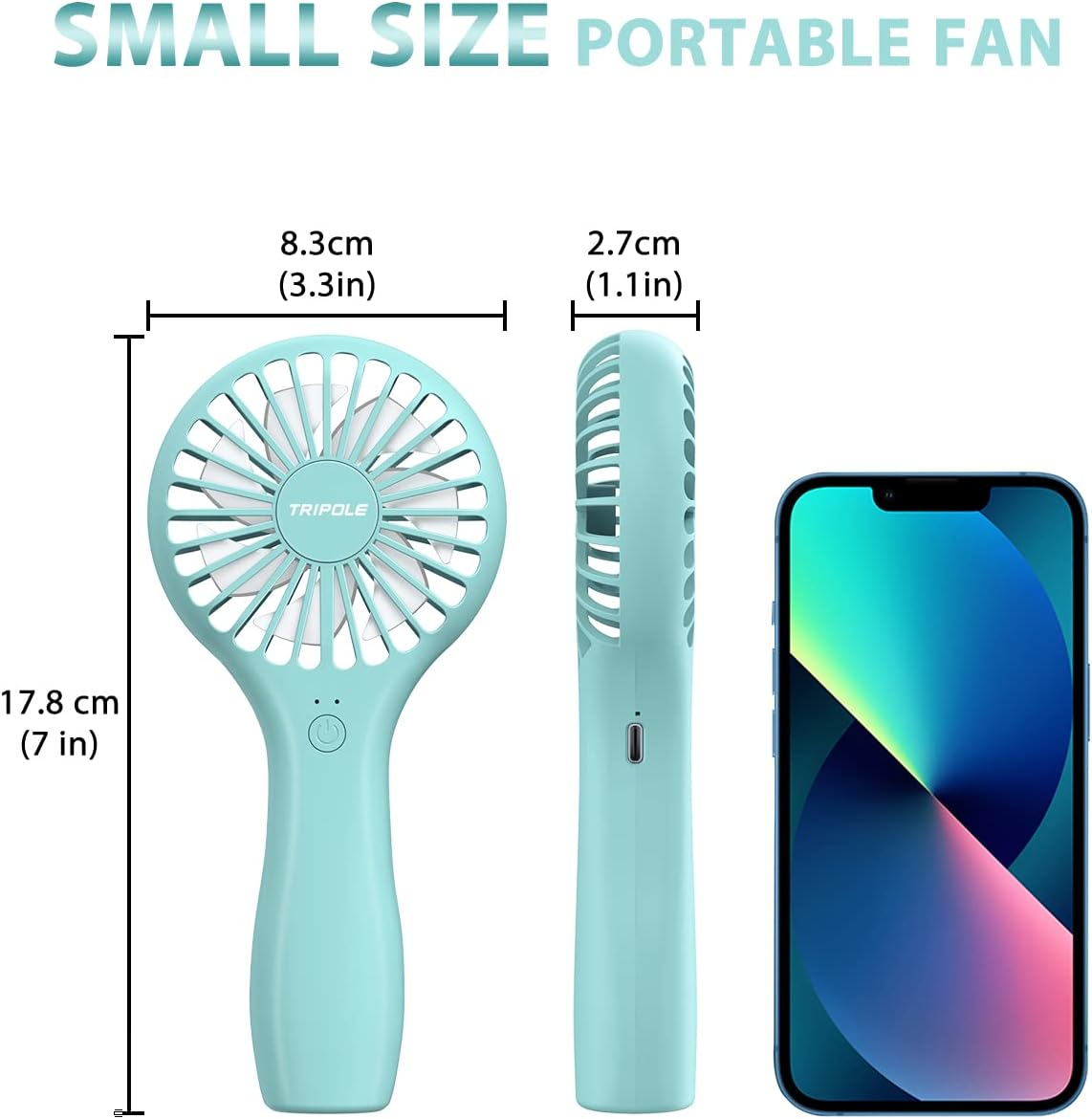 TriPole Handheld Fan Mini Portable 5000 mAh Battery Operated Small Personal Fans with Powerful Wind USB Rechargeable Eyelash Fan for Makeup Girls Kids Women Summer Wedding Outdoor Travel, Blue