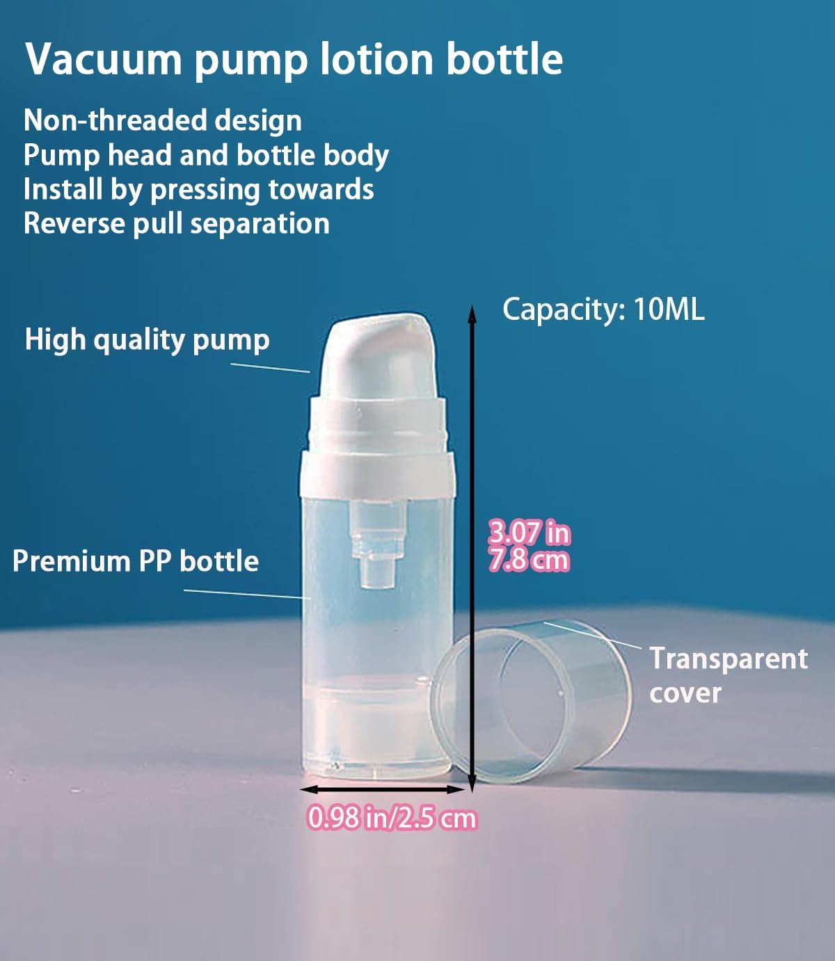 1 Pc Transparent Empty Reusable Airless Vacuum Pump Bottle, Leakproof Travel Cream Lotion Toner Foundation Liquid Container (10ml)