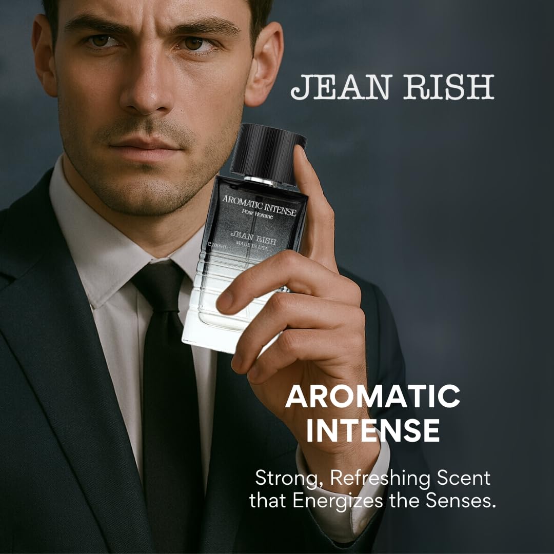 Jean Rish Aromatic Intense Pour Homme, Eau de Parfum (3.4 Fl Oz / 100ml) for Men, with Ginger, Violet Leaf & Vetiver Notes - Long Lasting and Luxury Fragrance, Made in USA