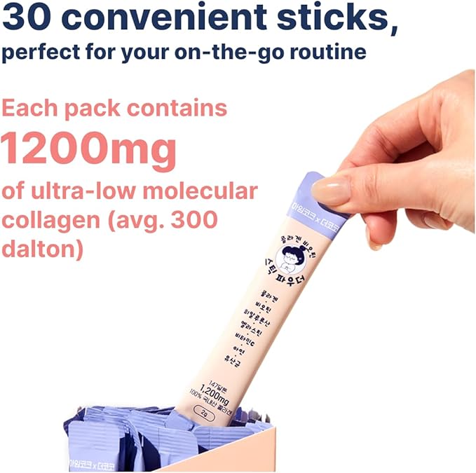 IMCOKE Collagen Powder with Biotin, Ultra-Low Molecular Weight, Supports Skin, Hair & Nails, Made in Korea, 30 Sticks