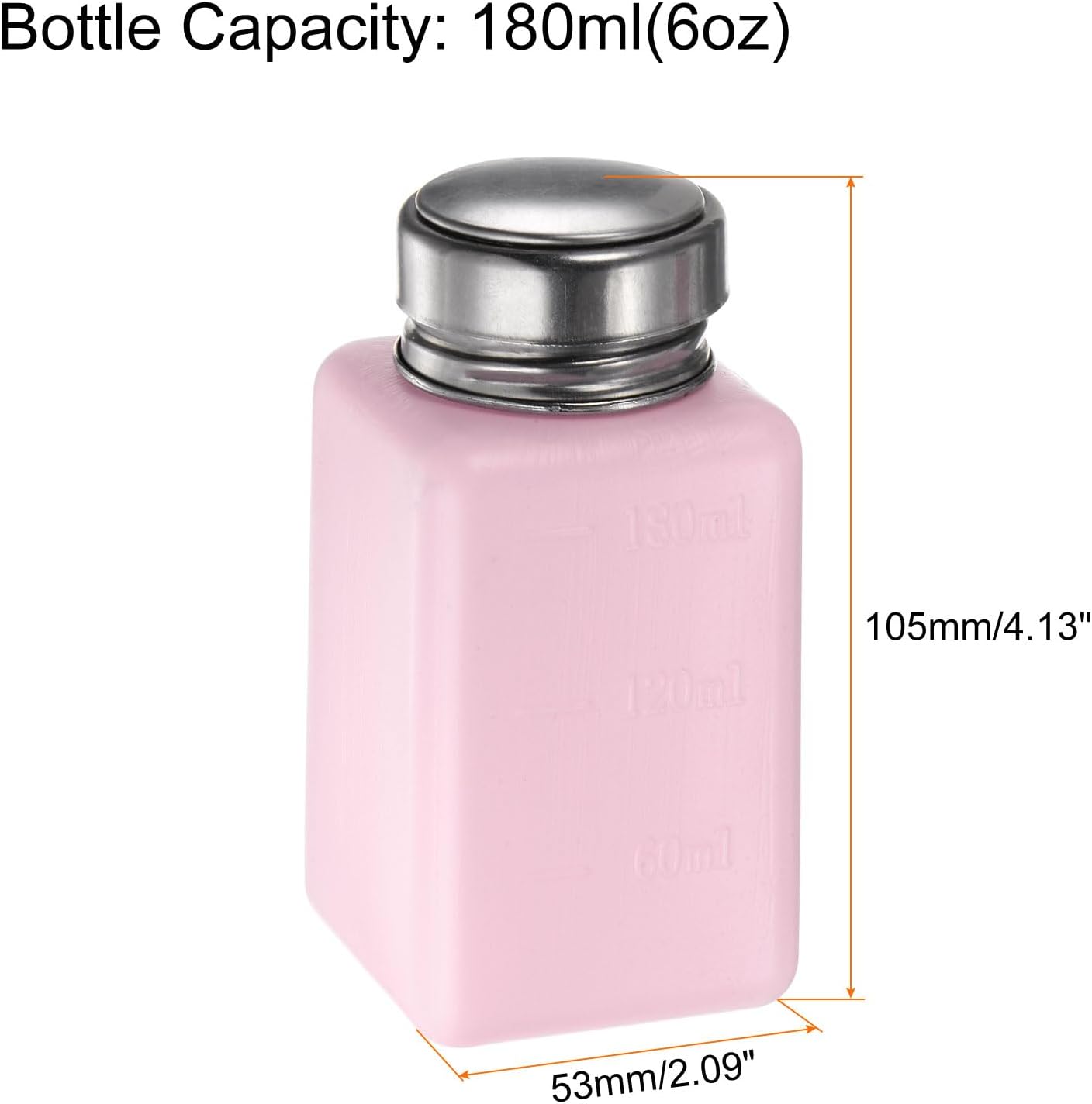 HARFINGTON 4PCS 180ML(6oz) Push Down Alcohol Dispenser Pump Liquid Press Empty Bottles Refillable Container for Acetone Cleanser Nail Polish Remover, Pink
