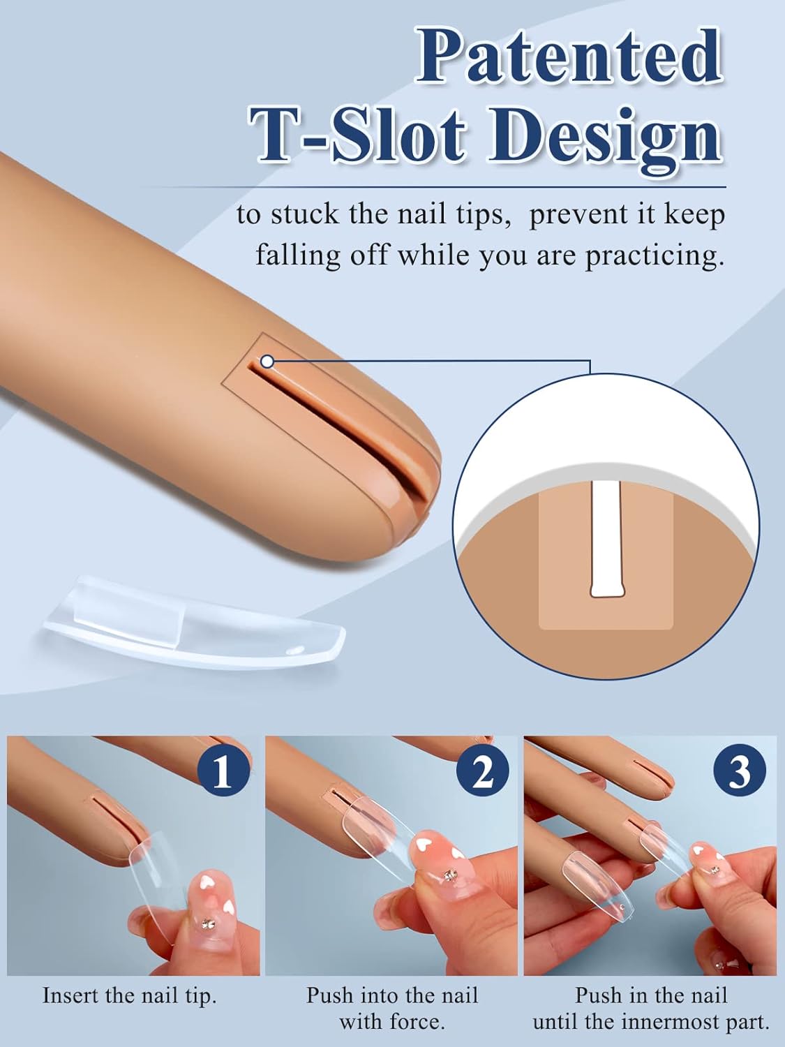 100PCS Replacement Nail Tips for Practice Hand, Clear Refill Acrylic Fake Nail Tips for Silicone Nail Hand Practice, Nail Pieces Never Fall Off Finger Never Break for DIY Nail Art Salon Practice