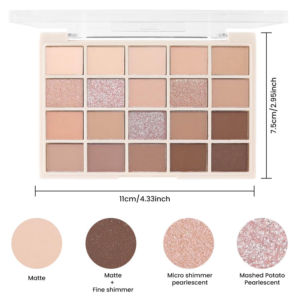 20Colors Rose Gold Dark Brown Nude Basics Matte Eyeshadow Palette,Eye Shadow Travel Makeup Palette all in one Long Lasting Waterproof,Great for Travel Gift Kit