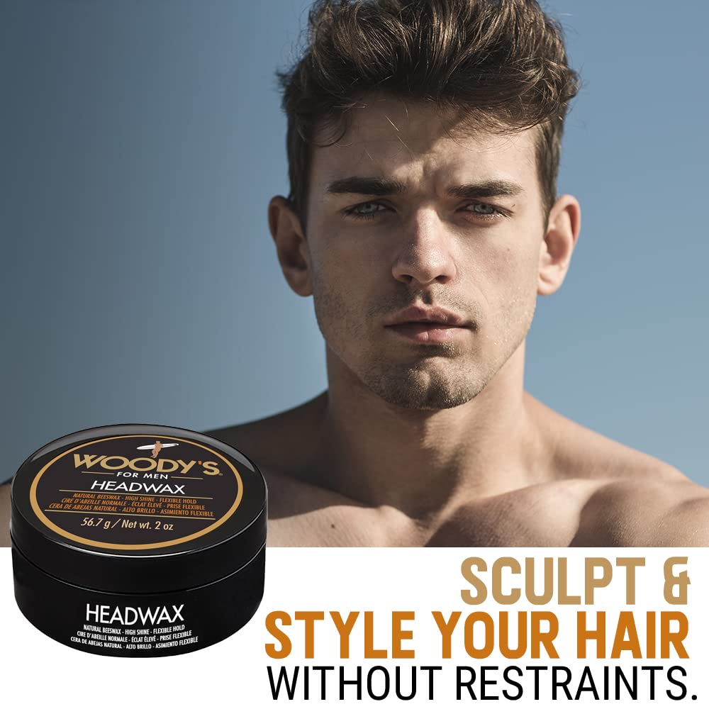 Woody's Headwax Styling Pomade for Men, Flexible Hold, High Shine, with Natural Beeswax, Non-stiff, Non-Sticky, Moldable, For all Hair Types, Travel-size, 2 oz./ 2-Pack