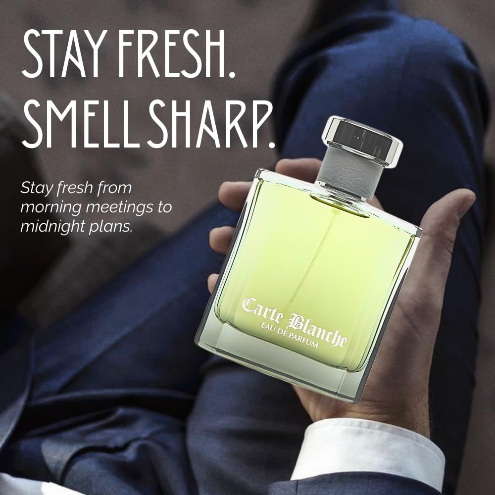 Carte Blanche – INSPIRED by A WORLD RENOWNED MEN’S PERFUME – Tangerine, Orange, Cassia, Sandalwood – Fresh, Aquatic, Confident, Long-Lasting Eau De Parfum 100ml (3.4 fl oz)