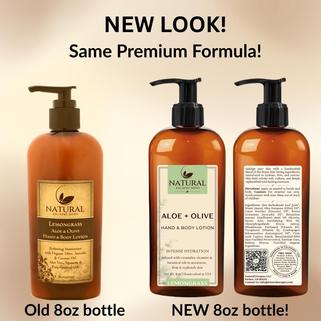 Moisturizing & Firming Lemongrass Body Lotion & Hand Cream - Natural Moisturizer for Dry Skin, Itchy or Crepey Skin - Eczema Treatment - Olive Oil, Coconut Oil & Avocado Oil - 8oz