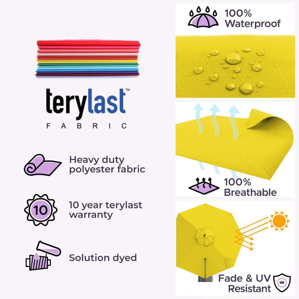 Midtown Umbrellas 10 Ft Outdoor Cantilever Patio Umbrella w/Terylast Sand Tan Fabric - Tilt 360° Offset Patio Umbrella, Deck Patio Umbrella, Backyard Umbrella & Garden Umbrella - Silver Frame