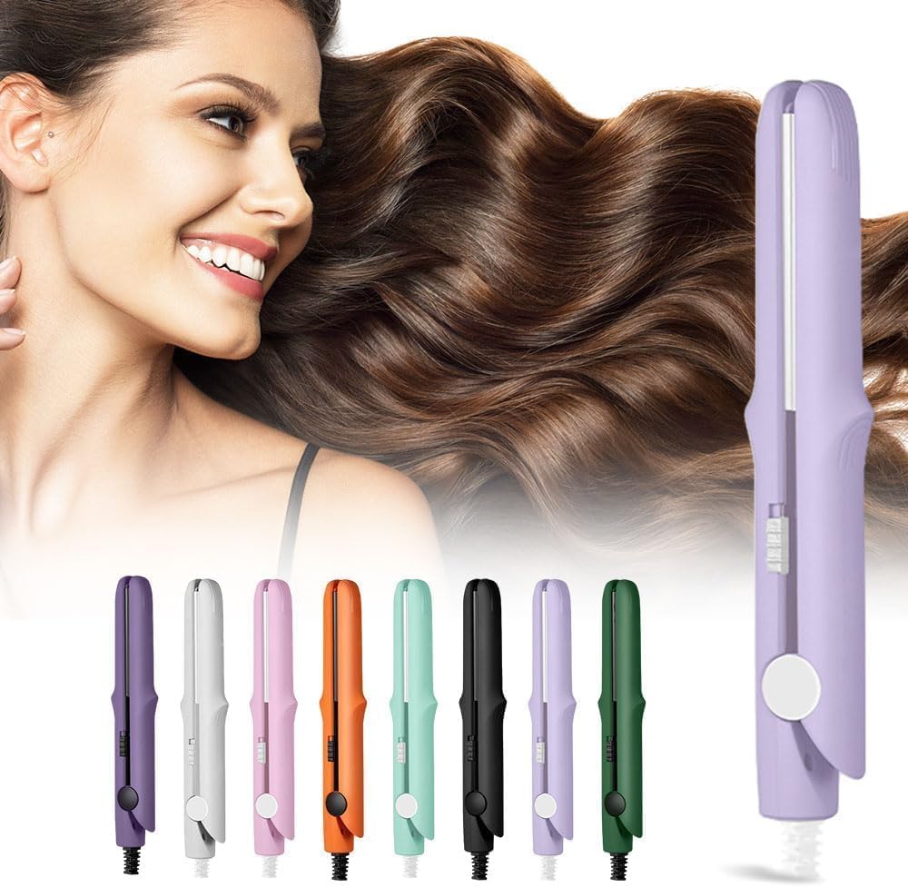 2025 New Mini Dual Purpose Curling Iron, 2 in 1 Mini Curling Wand & Flat Iron Hair Straightener, Portable Travel Curling Wand for Women Short Hair, Hair Straightener for All Hair Types (Light Purple)