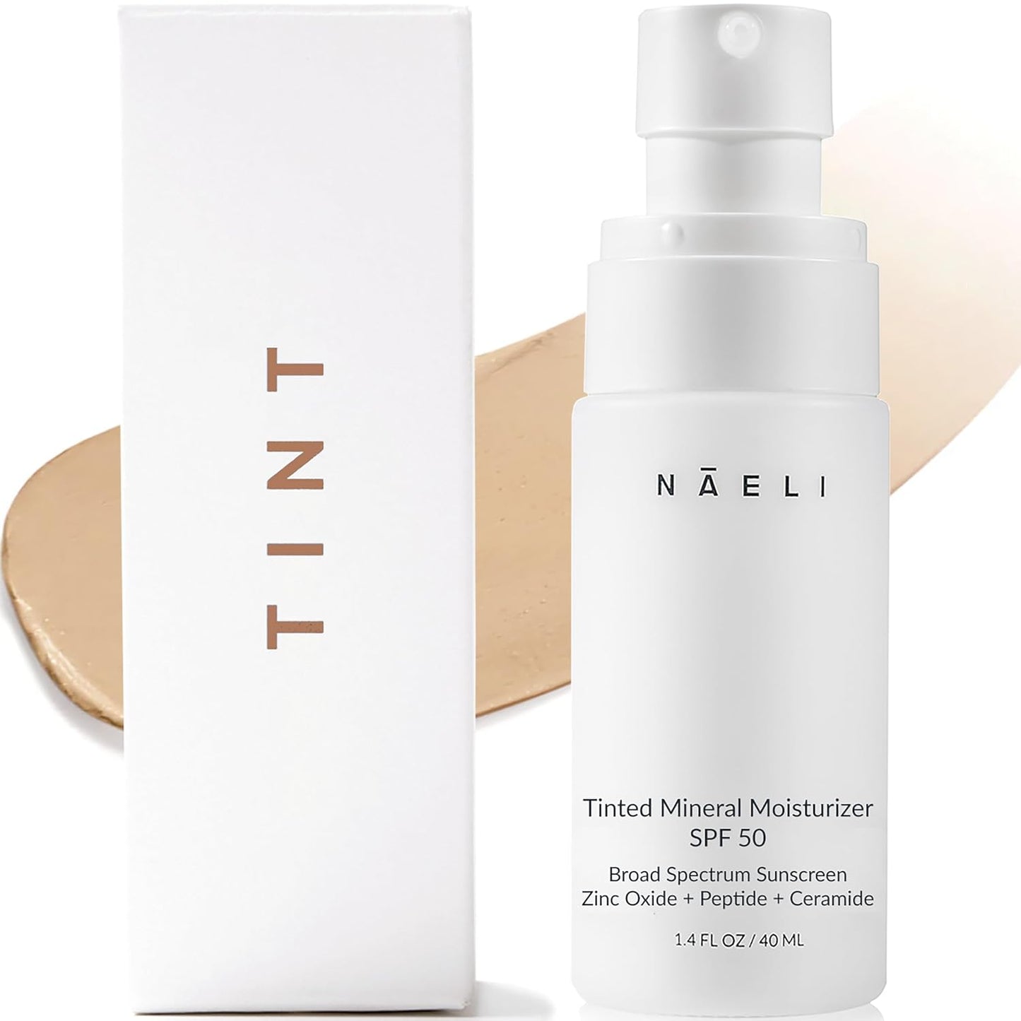 NAELI Anti Aging Tinted Moisturizer SPF 50, Mineral Sunscreen for Face with Zinc Oxide, Peptides & Ceramides, Natural Hydrating Light Tint - 1.4 oz
