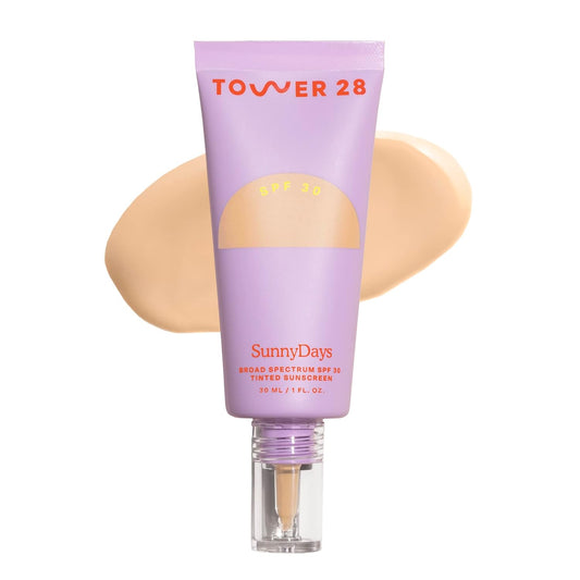 Tower 28 Beauty SunnyDays SPF 30 Tinted Mineral Sunscreen - For Sensitive Skin - 2-in-1 Facial Broad Spectrum UVA/UVB Protection + Foundation - Shade 15 MELROSE - Light with Warm Undertones, 1 Fl Oz