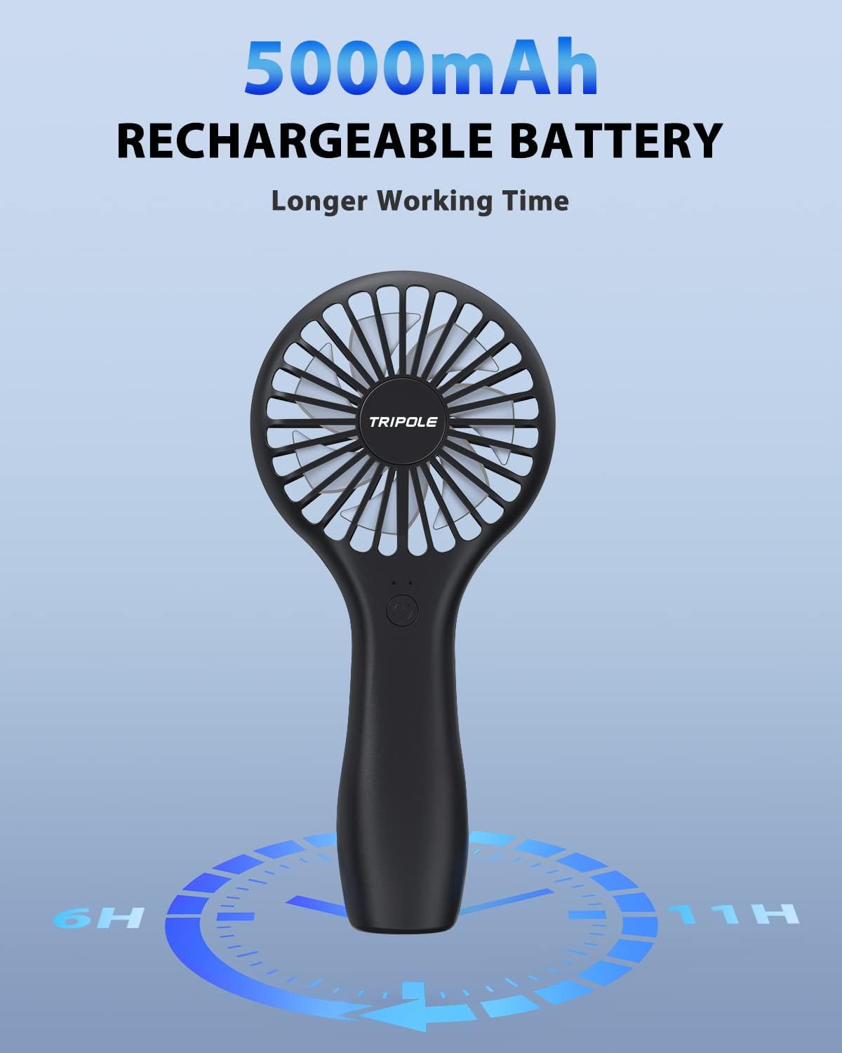 TriPole Mini Handheld Fan 5000mAh Battery Operated Small Fans 2 Speeds Powerful Personal Portable Fan Cute Design USB Rechargeable Electric Fans for Eyelash Makeup Kids Women Men Outdoor Travel, Black