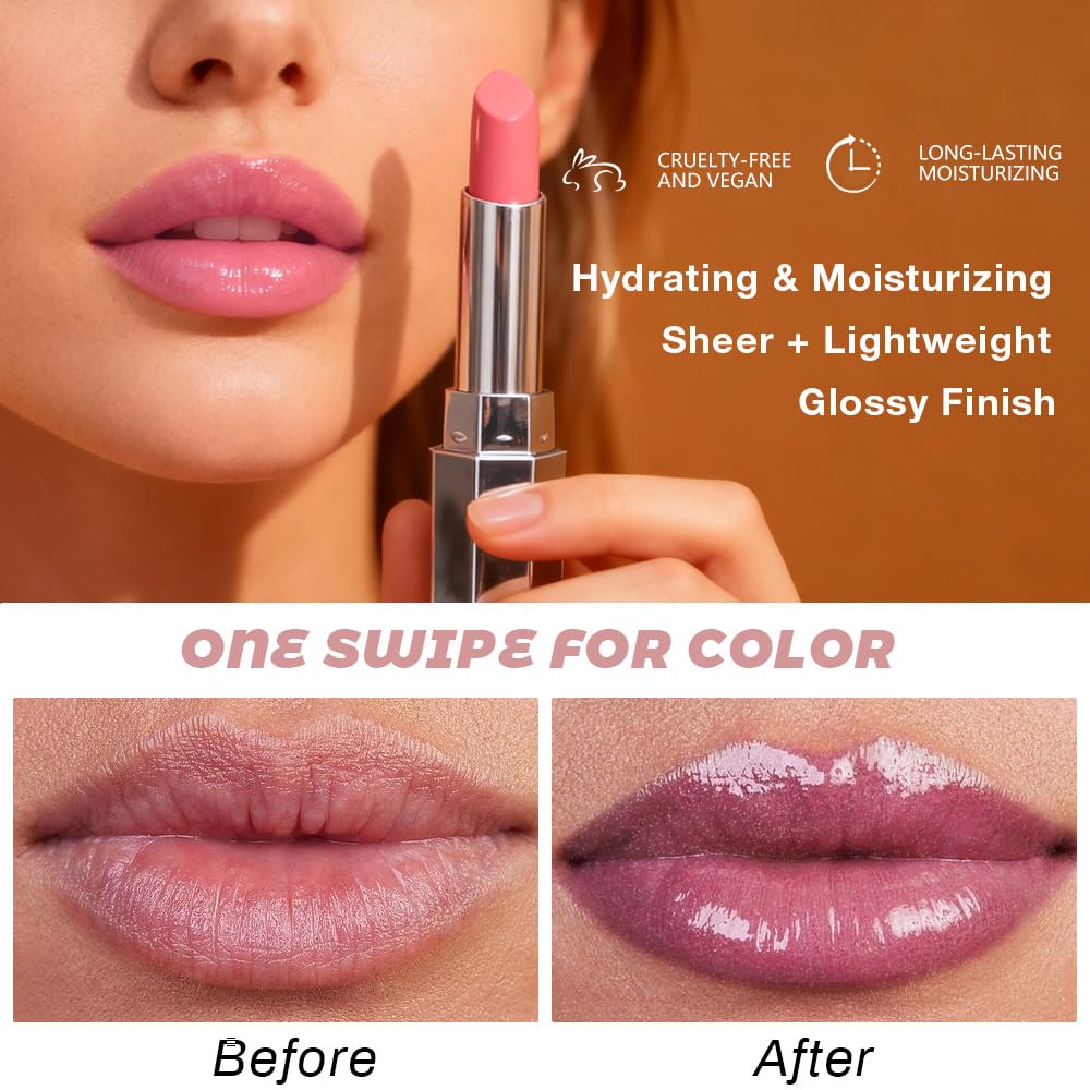 Mauve Honey Lipstick Tinted Lip Balm - Shine Moisturizing Lipstick for Women, Natural Nourishing Hydrating Lip Gloss Stain for Dry Lips, Tint Sheer Lightweight Makeup, Vegan - 1Pc #07 Mauve