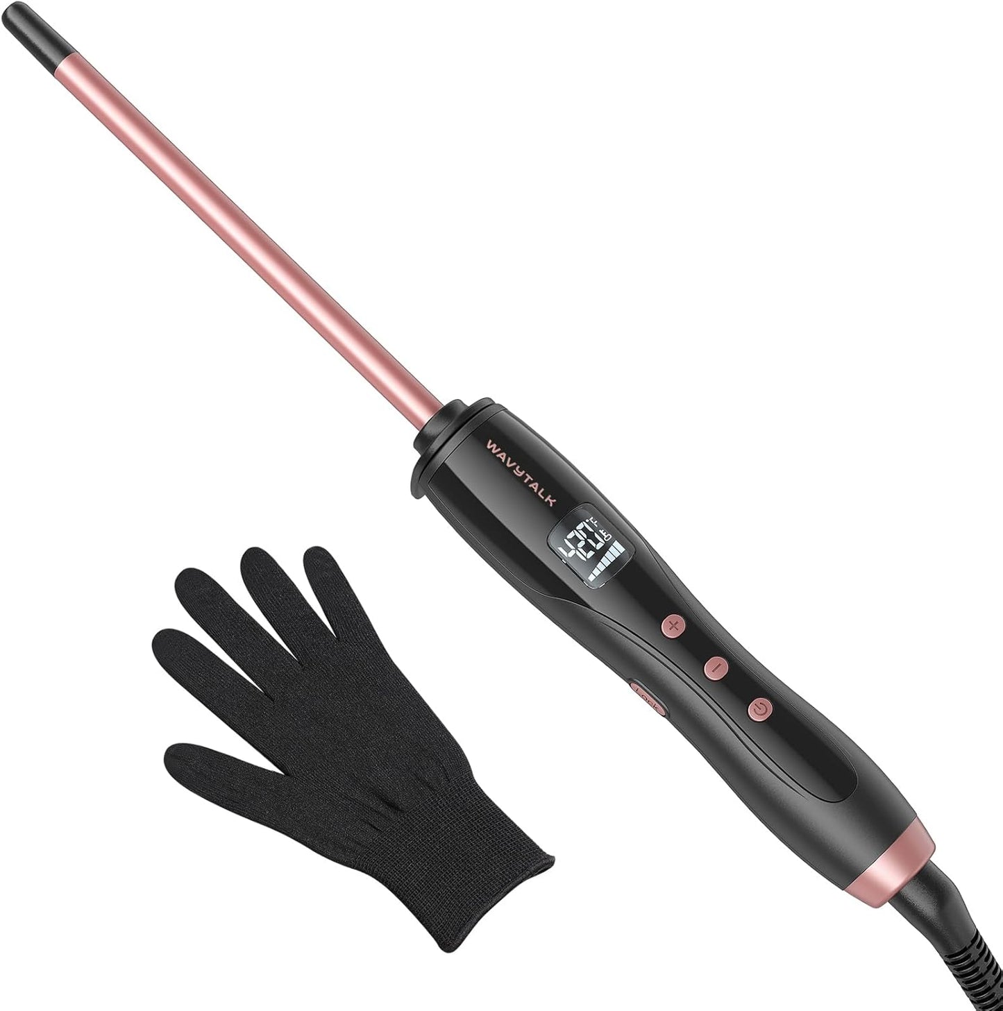 Wavytalk 3/8 Inch Small Curling Iron Wand for Short & Long Hair, Ceramic Barrel with Adjustable Temperature, Heat Resistant Glove Included (Rose Pink)