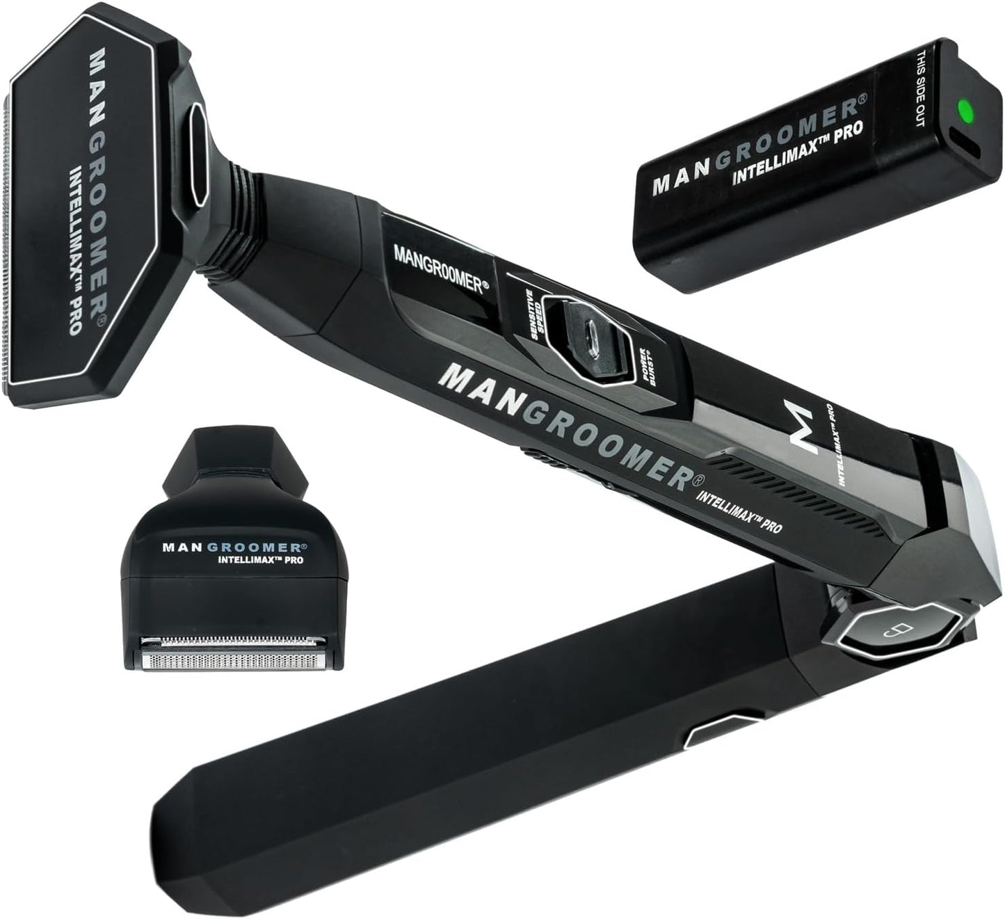 MANGROOMER - INTELLIMAX PRO - New Back Shaver with 2 Shock Absorber Flex Heads, Power Hinge, Extreme Reach Handle and Advanced 2.7" Extra-Wide Blade Design (Version 3.0)