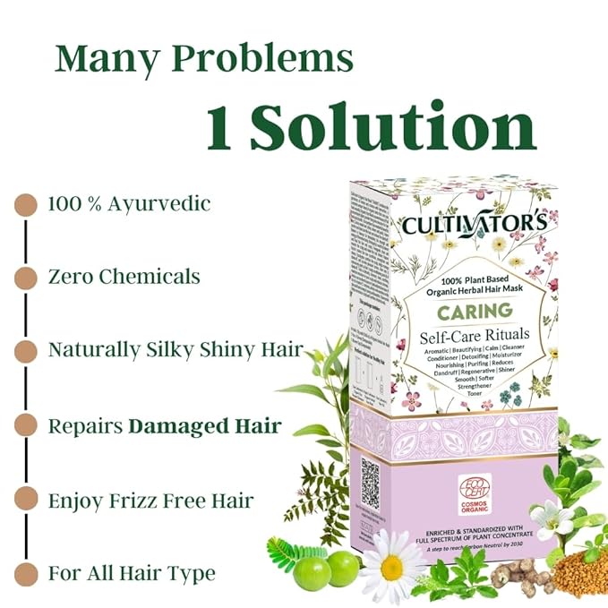 CULTIVATOR'S Organic Hair Mask for Dry & Frizzy Hair, Deep Conditioning for Split Ends Repair & Shine, with Amla, Shikakai, Brahmi & Bhringraj Powder for Men & Women, 3.5 Ounce, 1 Pack