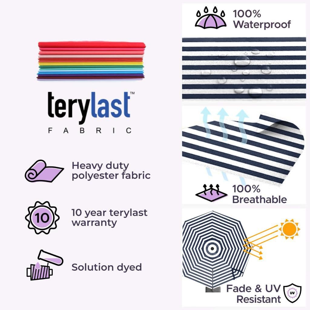 Midtown Umbrellas 10 Ft Outdoor Cantilever Patio Umbrella w/Terylast Black & White Stripes - Rotate 360° Offset Patio Umbrella, Deck Patio Umbrella, Backyard Umbrella & Garden Umbrella - Silver Frame