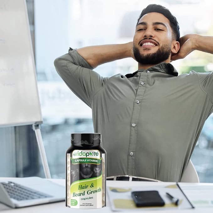 MYVIDAPURE Beard Growth + Men’s Skin & Nails – 5,000mcg Biotin – Vitamin C, D & B-Complex –Hydrolyzed Collagen Veggie Capsules – Non-GMO – Gluten-Free