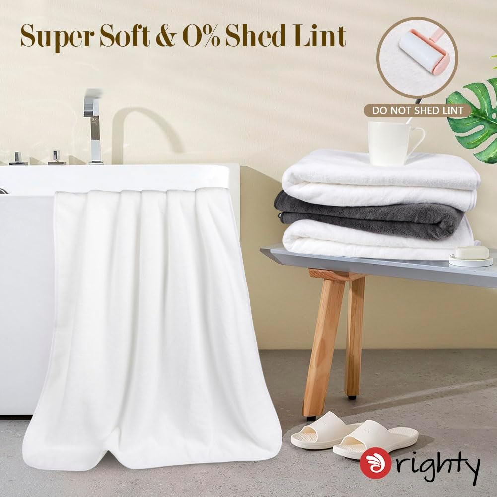Orighty Bath Towel Pack of 4(27’’ x 54’’) - Soft Feel White Bath Towel Sets, Highly Absorbent Microfiber Towels for Body, Quick Drying, Microfiber Towels for Sport, Yoga, SPA, Fitness