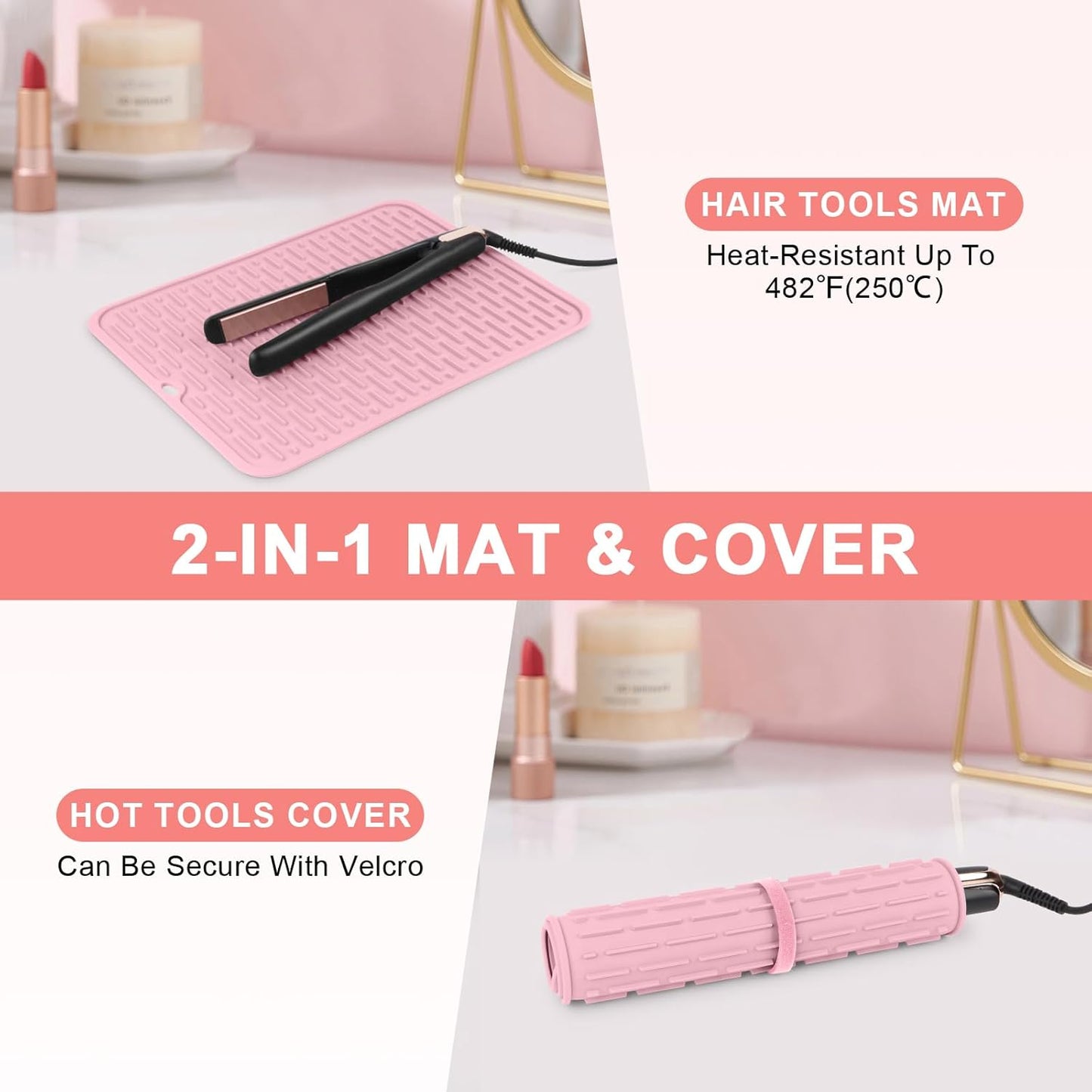 Oversize Silicone Heat Resistant Mat for Curling Irons, Flat Irons, Hair Straighteners and Hot Hair Styling Tools, Portable Hot Tools Sleeve Pad for Travel Vanity Salon(14.2" x 11.0")