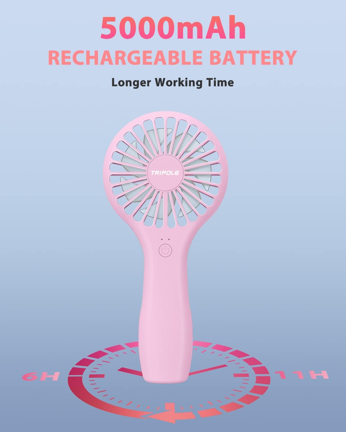 TriPole Mini Handheld Fan 5000mAh Battery Operated Small Fan 2 Speeds Powerful Personal Portable Fans USB Rechargeable Electric Fans for Eyelash Makeup Girls Women Summer Wedding Outdoor Travel, Pink
