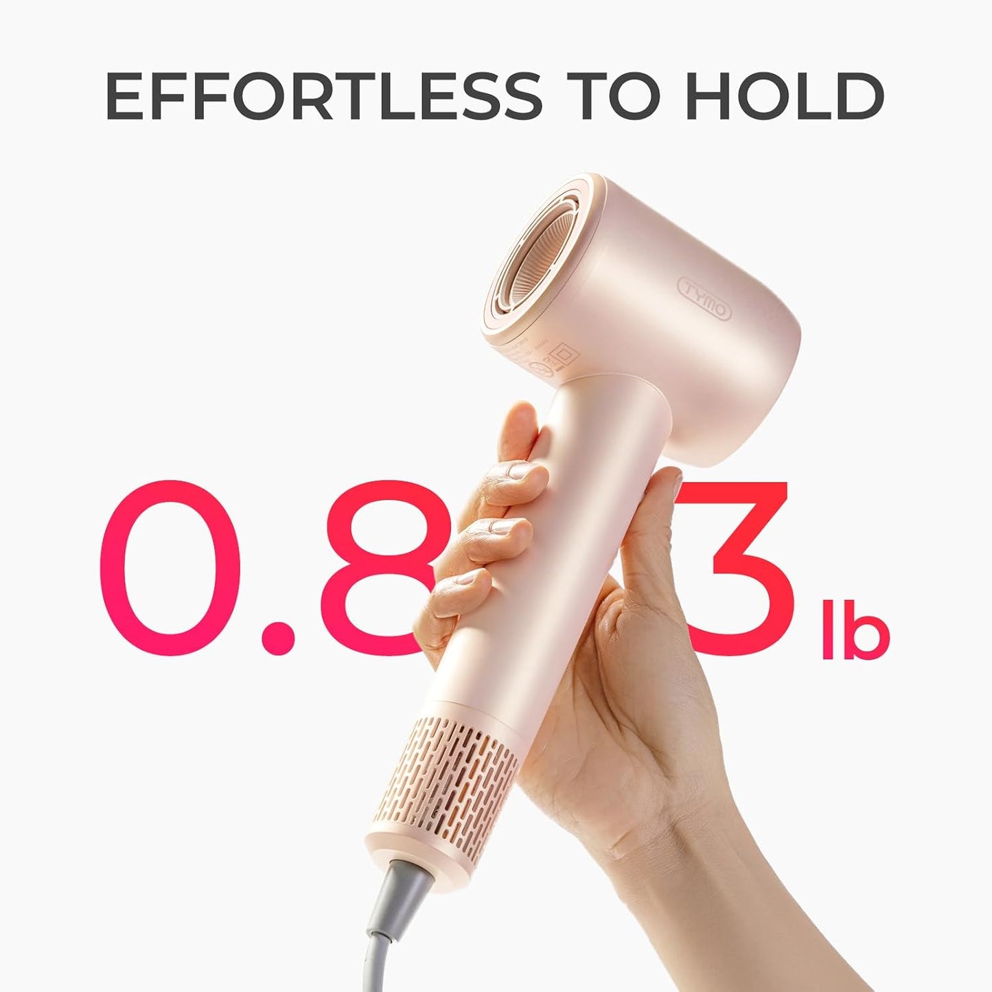 TYMO Ionic Hair Dryer for Women, High Speed Travel Blow Dryer for 5X Faster Drying & 0 Damage, Professional Portable Quiet Hairdryer with 400M Negative Ions, 4 Temps& 2 Speeds, 110,000 RPM, Gold Blush