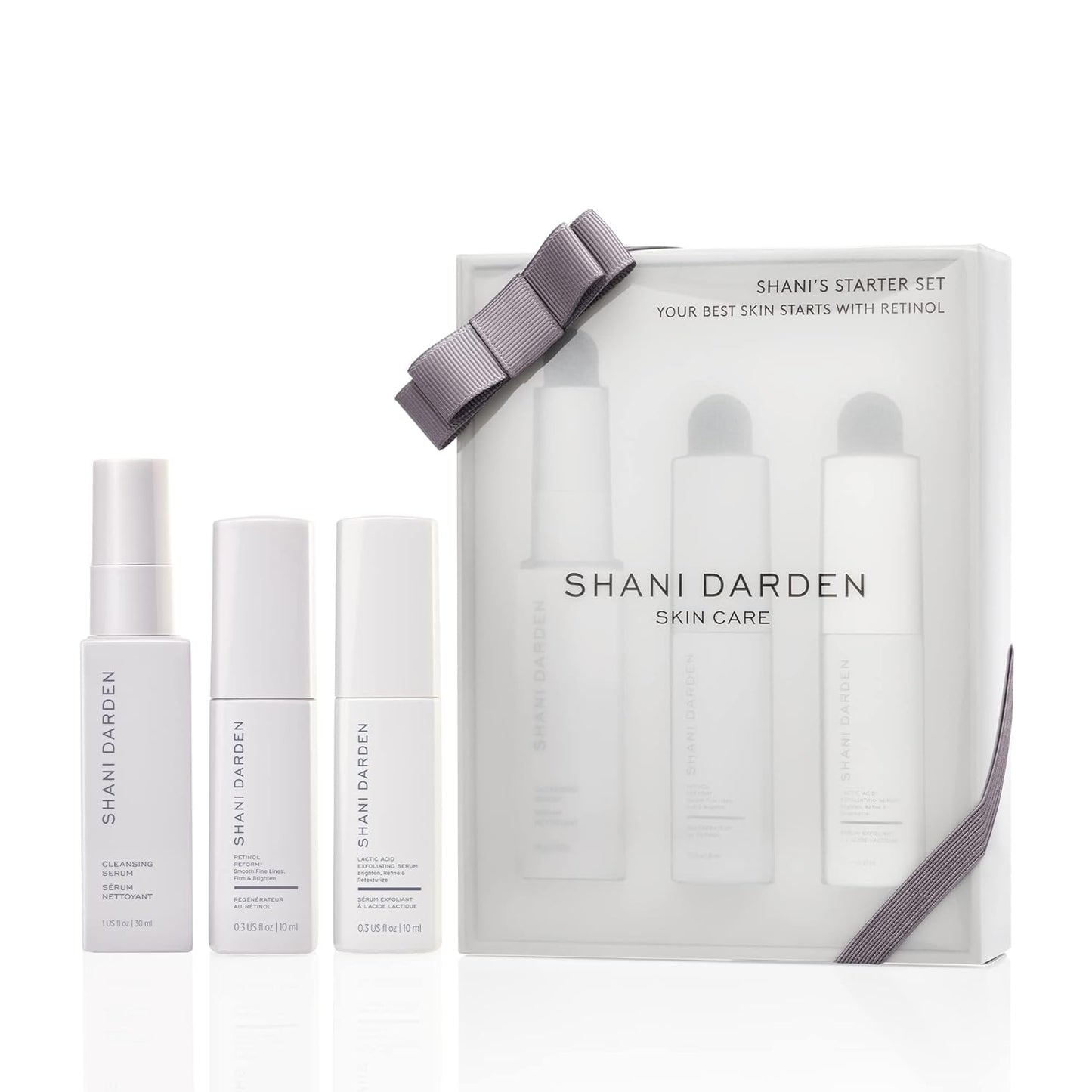 SHANI DARDEN SKIN CARE Starter Set, Travel Size Cleansing Serum, Retinol Reform Anti-Aging and Lactic Acid Face Serum for the Appearance of Glowing and Smooth Skin (3 Pack)