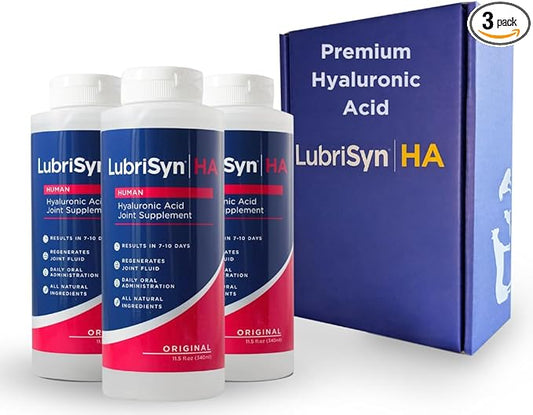 LubriSynHA Human Joint Supplement, Original 3 x 11.5oz – All-Natural, High-Molecular Weight Hyaluronic Acid HA - Joint Support for Women & Men – Promotes Healthy Joint Function, Made in USA, Vegan