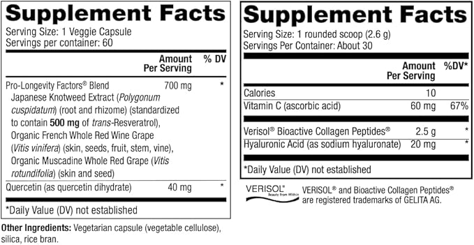 Reserveage Resveratrol & Collagen Replenish Powder - Resveratrol & Collagen Supplement with Hyaluronic Acid and Vitamin C - 60 Resveratrol Capsules, 2.75-Ounce Collagen Powder