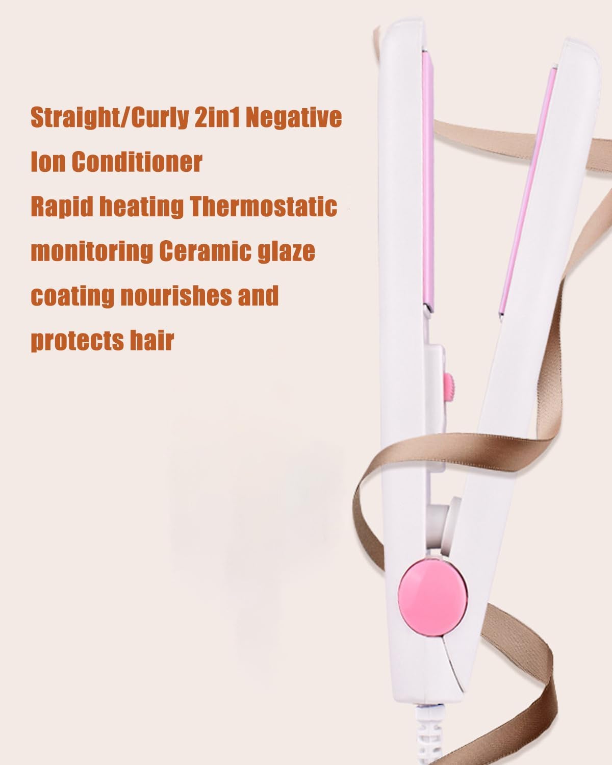 2 in 1 Mini Hair Straightener, Mini Hair Curler Mini Hair Straightener,Ceramic Tourmaline Plate, Beauty Flat Iron Heating Curler,for Travel Flat Iron Dormitory or Home (White)