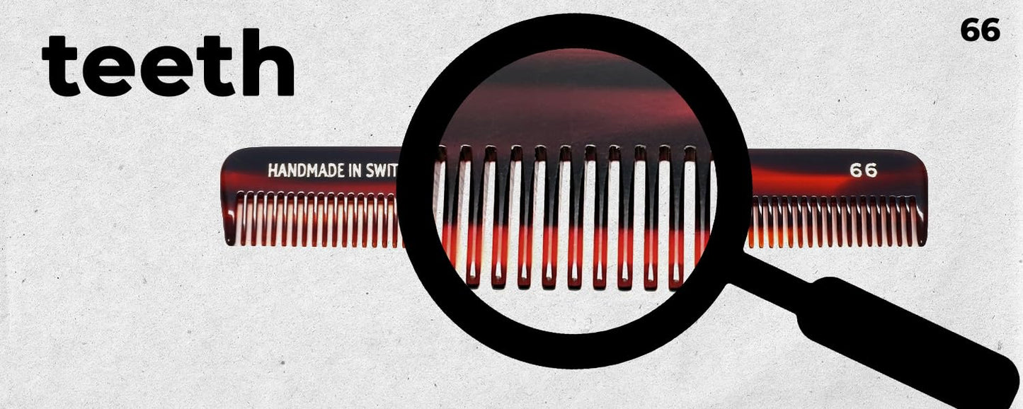 #66 Handmade Narrow Tooth Comb Tortoise Havana Acetate Fine Straight Thin Detangling Parting Grooming Teasing Hair Styling Hairdresser Barber Hairdressing Wet Dry Pocket Travel Women Men Kids