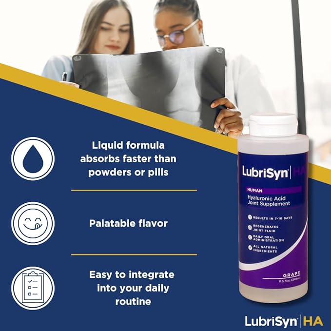 LubriSynHA Joint Supplement, Grape Flavor, 11.5oz – All-Natural, High-Molecular Weight Hyaluronic Acid - Joint Support for Women & Men – Promotes Healthy Joint Function, Made in USA, 100% Vegan