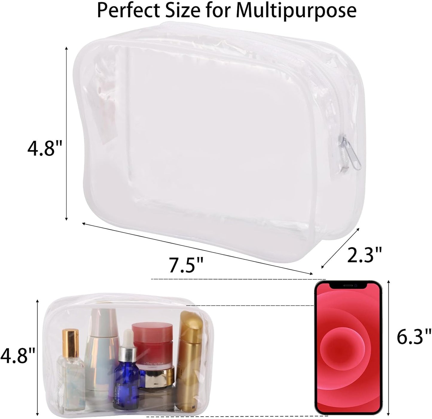 Tbestmax 40 Pack Clear Cosmetic Bags Makeup Bags Portable Waterproof Travel Toiletry Bags Organizer White, 7.5"x 4.8"x 2.3"