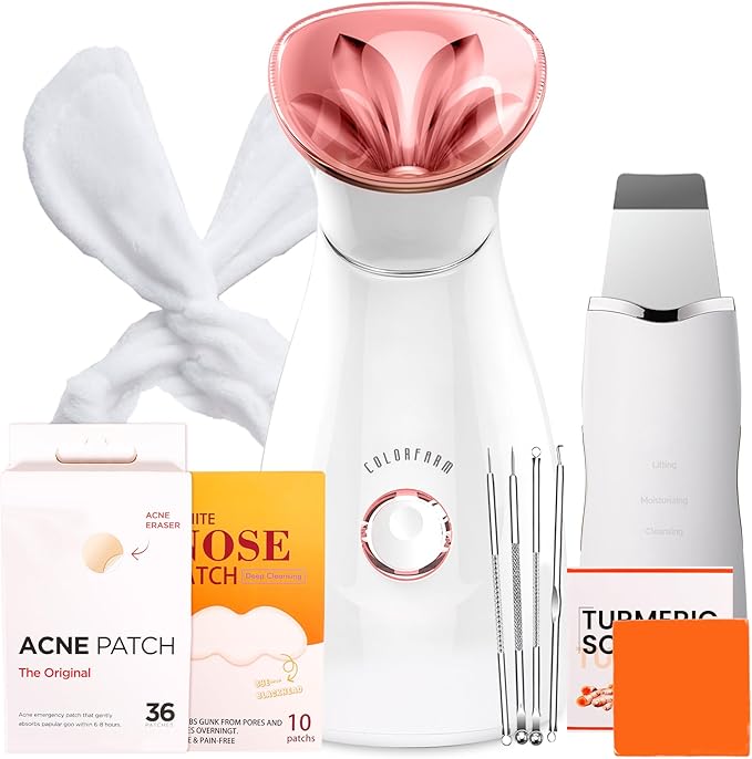 Colorfarm Facial Steamer Skin Care Kit: Face Steamer Home Spa Deep Cleaning Unclogs Pores with 6 Skin Care Tools - Relaxing Self Care Skincare Beauty Gifts for Women Girl (Pore Purifier Pro Kit)