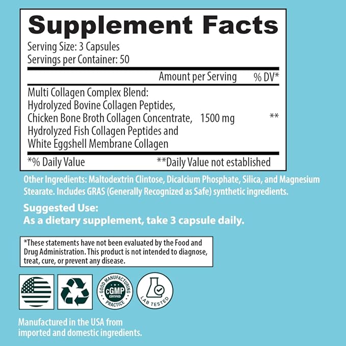 Sanar Naturals Multi Collagen Peptides Pills – Types I, II, III, V, X – Hydrolyzed Collagen Supplement for Hair Growth, Skin Care, Joint Support, Nail Strength, Bone and Muscle Support, 150 Capsules