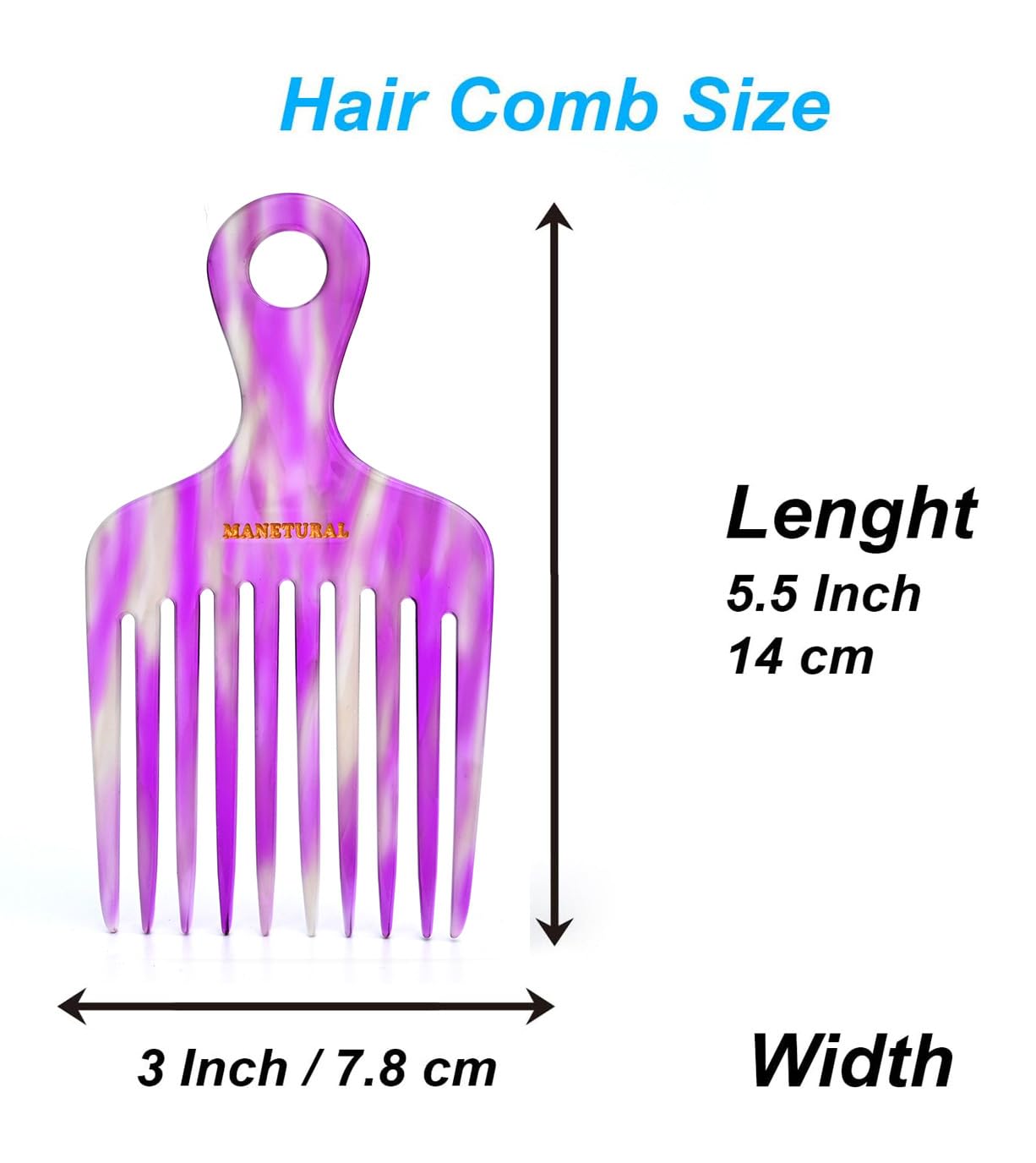14MX Long-Tooth Comb/Afro Hair Lift Combs for Women's Curls and Men's Beards - Hand-Made, Hand-Crafted Beauty for Effortless Styling (purple_B, 2PACK)