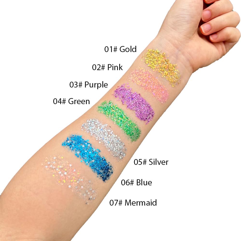 Mysense Purple Body Glitter Stick,Singer Concert Outfit Face Glitter Makeup for Women,Hair Glitter Gel for Kids,Festival Rave Pride Accessories,Mermaid Sequins Chunky Glitter Face Paint,0.56oz