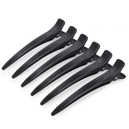 AIMIKE Extended Sectioning Hair Clips w/Built-in Silicone Band, 4.8" No-Crease Non-Slip Hair Styling Clips for Thick, Long Hair – Blow Drying,Hair Rollers, Rust-Free –6 Pack, Black Duckbill Clips