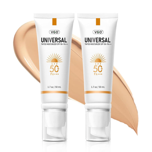 VGO Tinted Sunscreen SPF 50, Hydrating Sun Essence Face Leaves No Sticky Feeling Travel Size Sunscreen Against UVA and UVB Rays 50ml / 1.7oz - 2 Packs