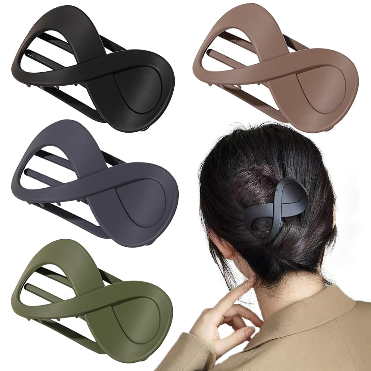 4 PCS French Concord Curved Hair Claws for Women, 3.35 Inch Volume No Slip Grip Banana Clamps for Strong Hold Hair Styling Accessories