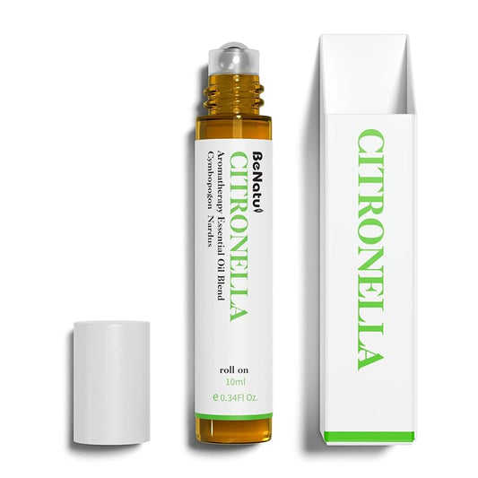 Benatu Organic Citronella Essential Oil Roll On Blend, Pre-Diluted with Coconut Oil for Skin Care, Outdoor Aromatherapy, Natural Travel Size Roller- 10ml