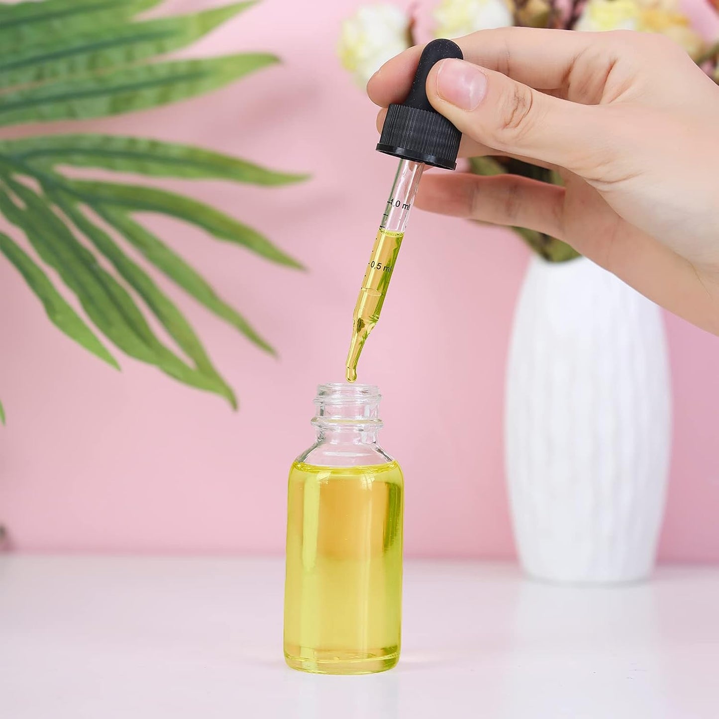 1 oz Dropper Bottle 24 Pack Clear Glass Boston Bottles 30ml with Eye Droppers Black Caps for Essential Oils, Perfume, Leak Proof Travel Bottles for Liquids