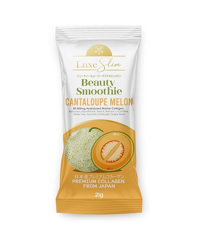 Luxe Slim Beauty Smoothie Cantaloupe Melon, 80,000mg Hydrolyzed Marine Collagen, 21gx10 Sachets, 7.4075 Ounce