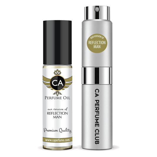 CA Perfume Duo Impression of Reflection Man For Men Perfume Layering Set Mens Cologne Long Lasting Travel Size EDP + Body Oil Roll-On Bottle 0.27 Fl Oz+0.33 Fl Oz