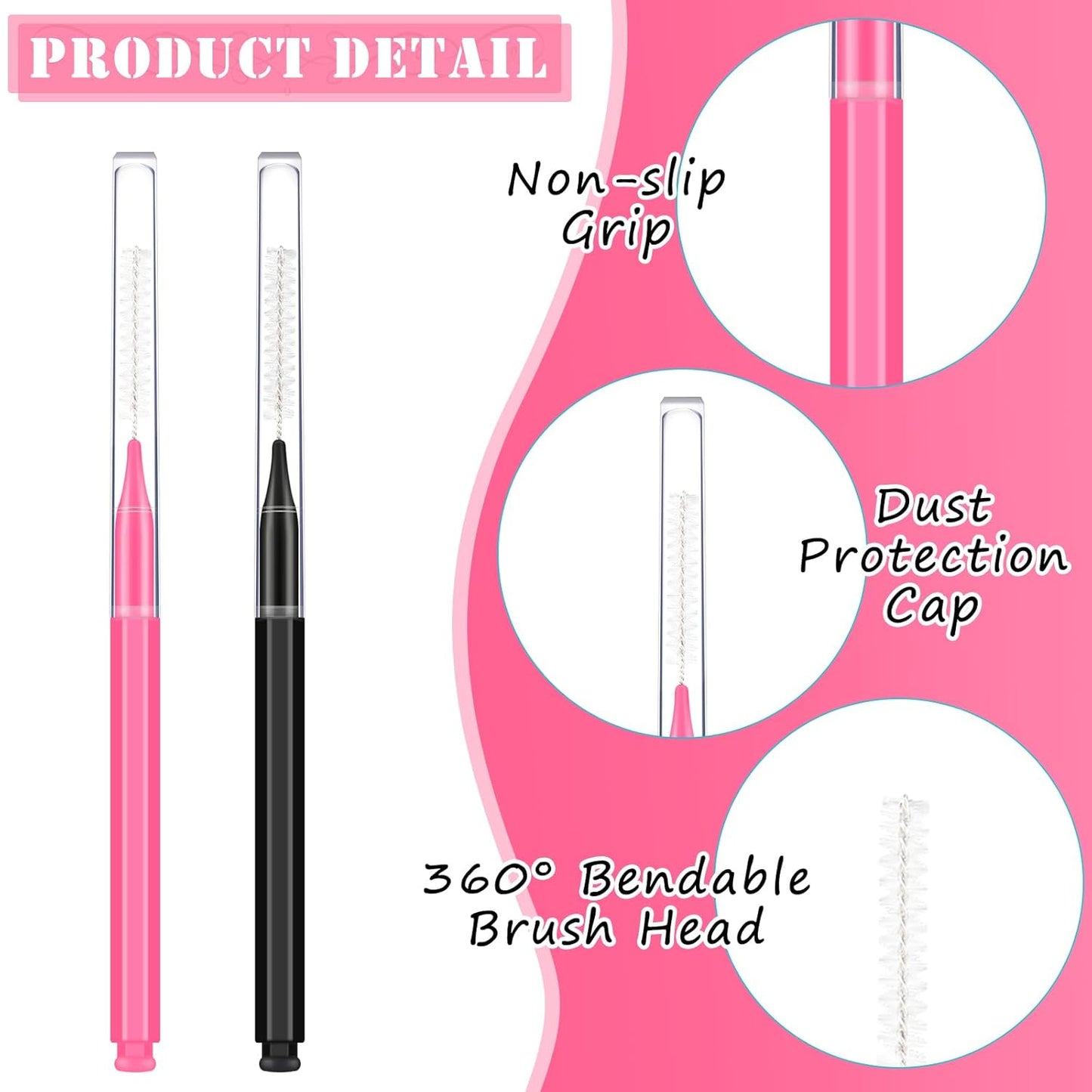 Patelai 150 Pieces Micro Eyebrow Brush with Cap Brow Lamination Spoolie Comb Lift Tools Lash Filler Eyelashes Extensions Eyebrows(Black, Pink)