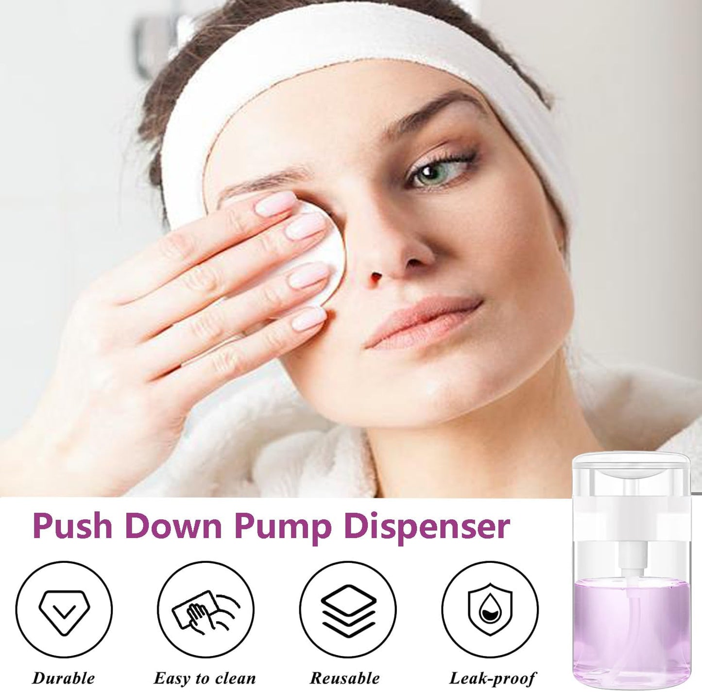 Moonlik 3Pack Acetone Dispenser, Push Down Pump Dispenser Nail Polish Remover Alcohol Bottle with Labels Empty Travel Container with Label for Makeup Liquid Jar 6.7oz/200ML