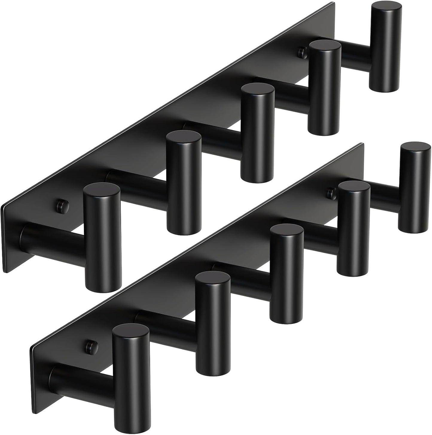 HUFEEOH 2 Pack Coat Hooks Wall Mount, Black T Shaped 5 Hooks Stainless Steel Wall Hooks Towel Rack for Hanging, Heavy Duty Key Holder Hat Rack Used for Bathroom Mudroom Entryway