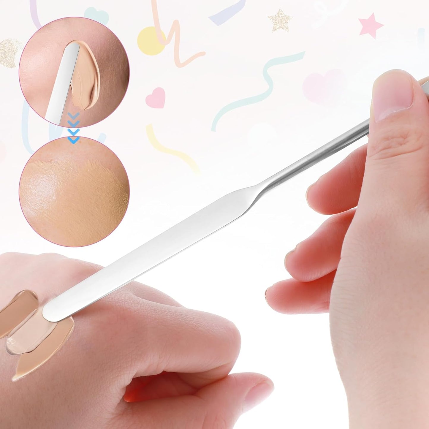 3 pcs Makeup Spatula Foundation Spatula, Stainless Steel Facial Beauty Spatula, Tiny Makeup Palette Mixer Face Cream Applicator Cosmetic Mixing Tool for Even Application Foundation Double Edged